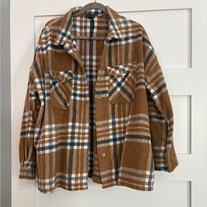 Talbots Brown Plaid Button-Up Shirt Jacket Size XXL